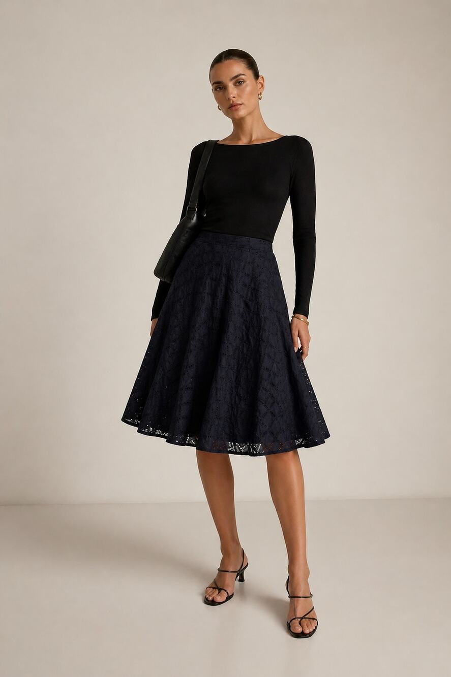 Lowry Farm Black Eyelet A Line Skirt Womens S Preppy Classic Modest Luxury